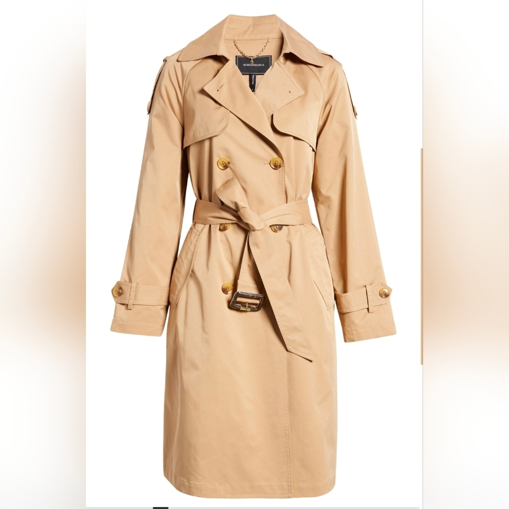 BCBG Beige Double-Breasted Trench Coat